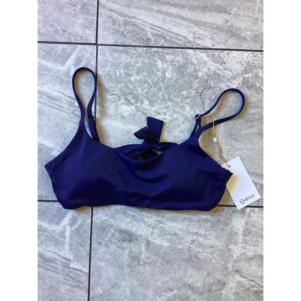 Quince Recycled Nylon Tie-Back Bikini Top Navy Blue Small NWT TG001